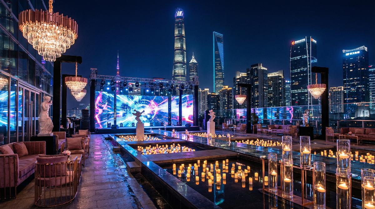 精神小妹传媒城市夜景航拍传媒顶层派对实录